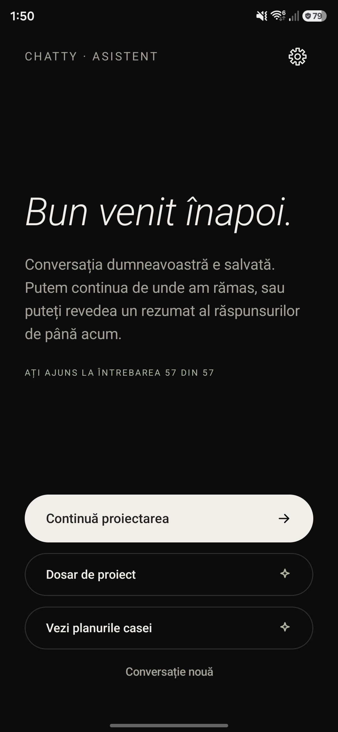 Ecranul principal al aplicației Chatty Architect